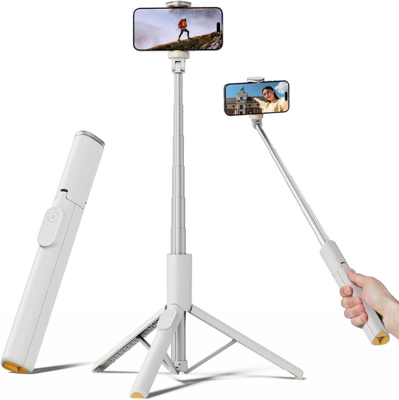 TODI Selfie Stick Tripod for iPhone, 60" Lightweight Phone Tripod Stand with Wireless Remote, Extendable Selfie Stick for Android, All-in-1, Compatible with iPhone/Android (White) - Image 1